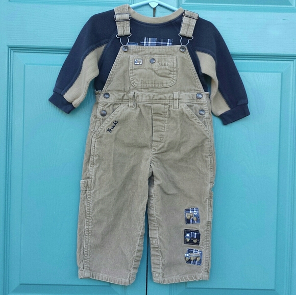 KRU Other - KRU 2-Pc. Set Tan Corduroy Overalls & Navy Shirt